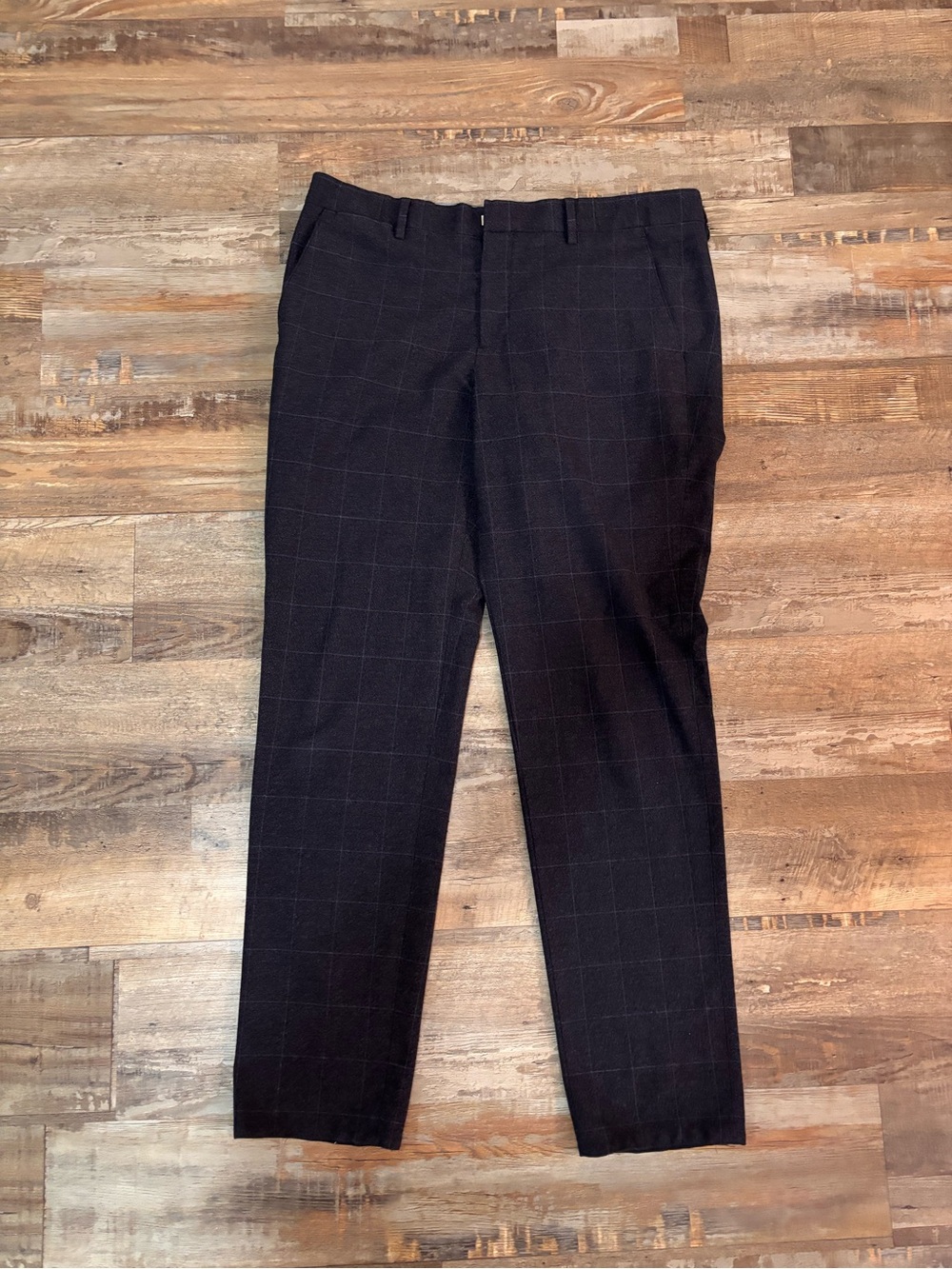 Men's Charcoal Windowpane Dress Pants - Slim fit